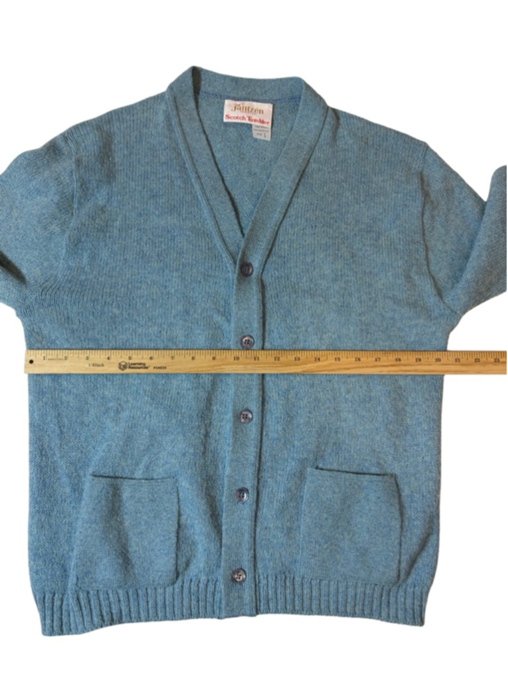 Vintage Jantzen Cardigan Sweater Blue Knit USA Grandpa Cozy Academia Button - Picture 6 of 7